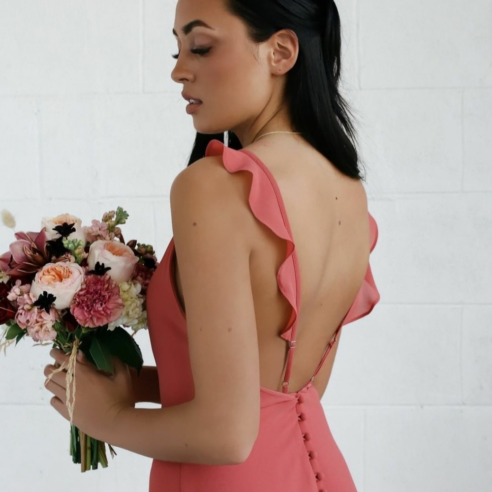 Coral Ruffle Strap Maxi Dress